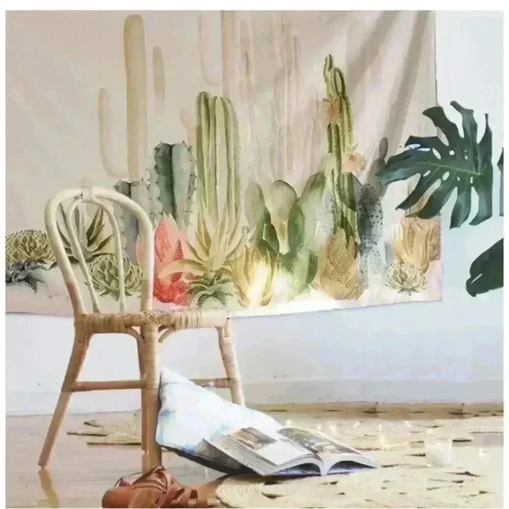 Botanical Colorful Cactus Garden Painted Plant Room/Dorm Wall Art Tapestry/Decor